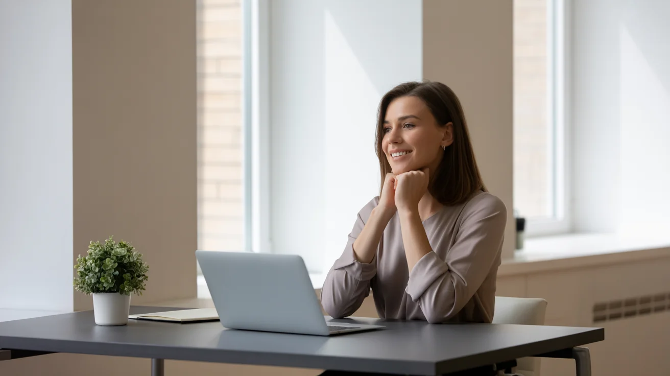 Young woman with laptop in modern office